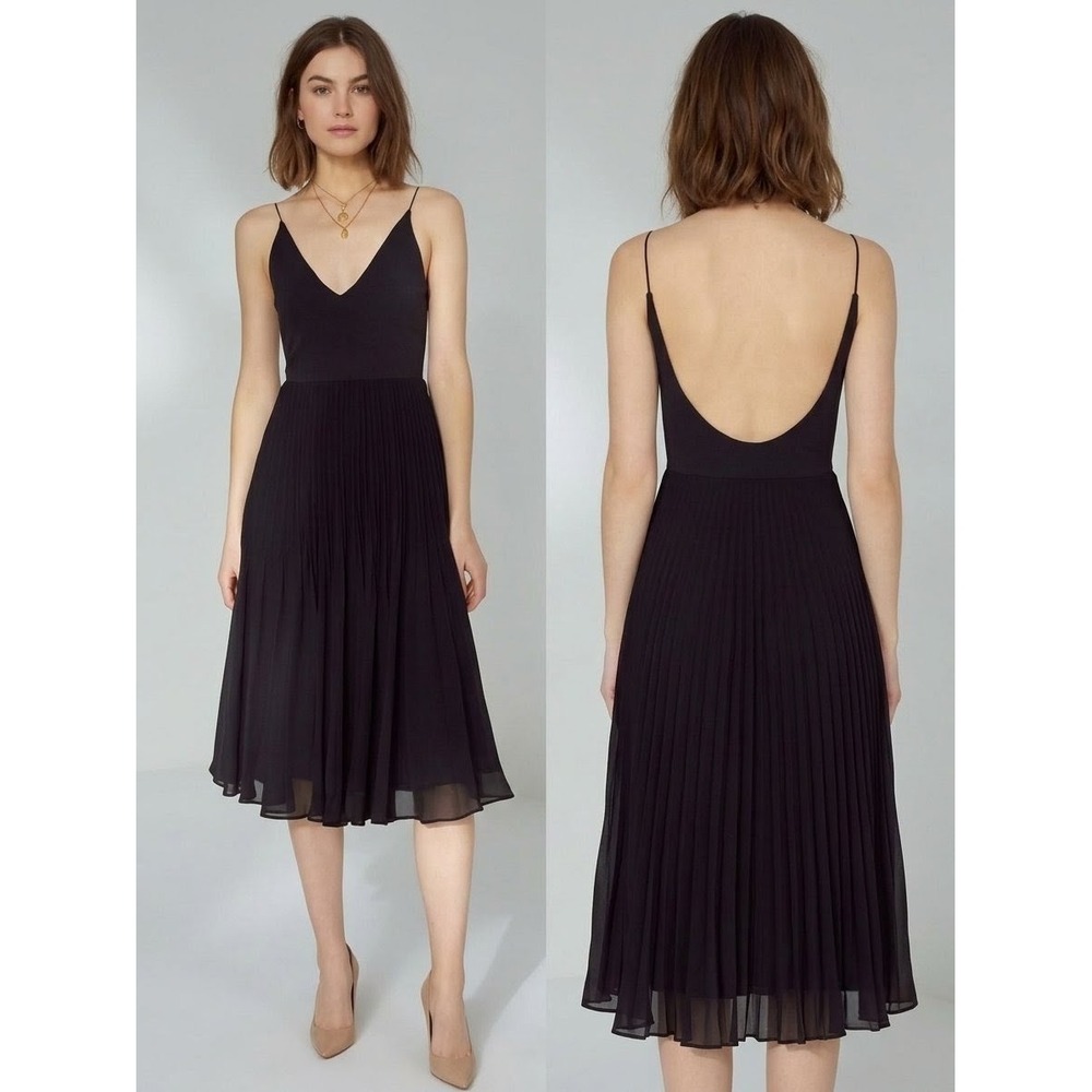 See You Monday Anthropologie Pleated Midi Dress Black Y2K Slipdress size Large